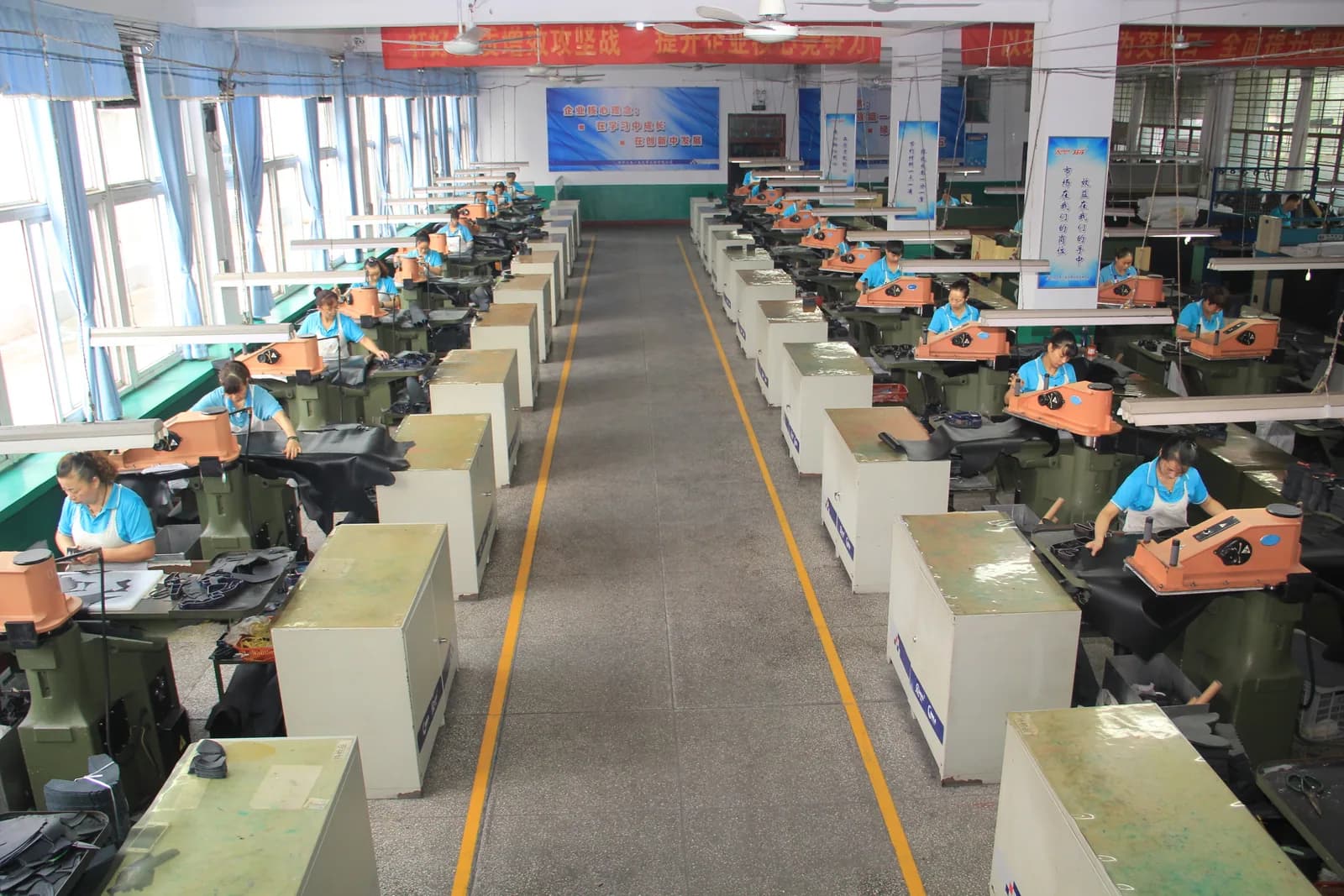 Material cutting workshop for safety footwear production
