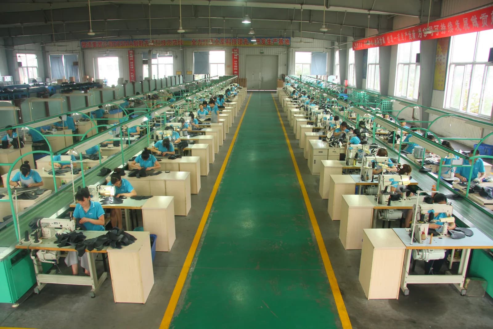 Upper stitching workshop for safety footwear production