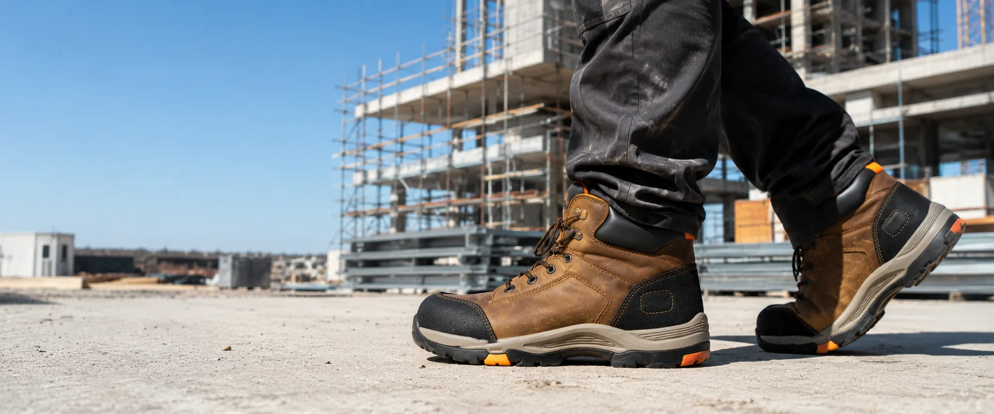 Industrial worker wearing professional safety footwear