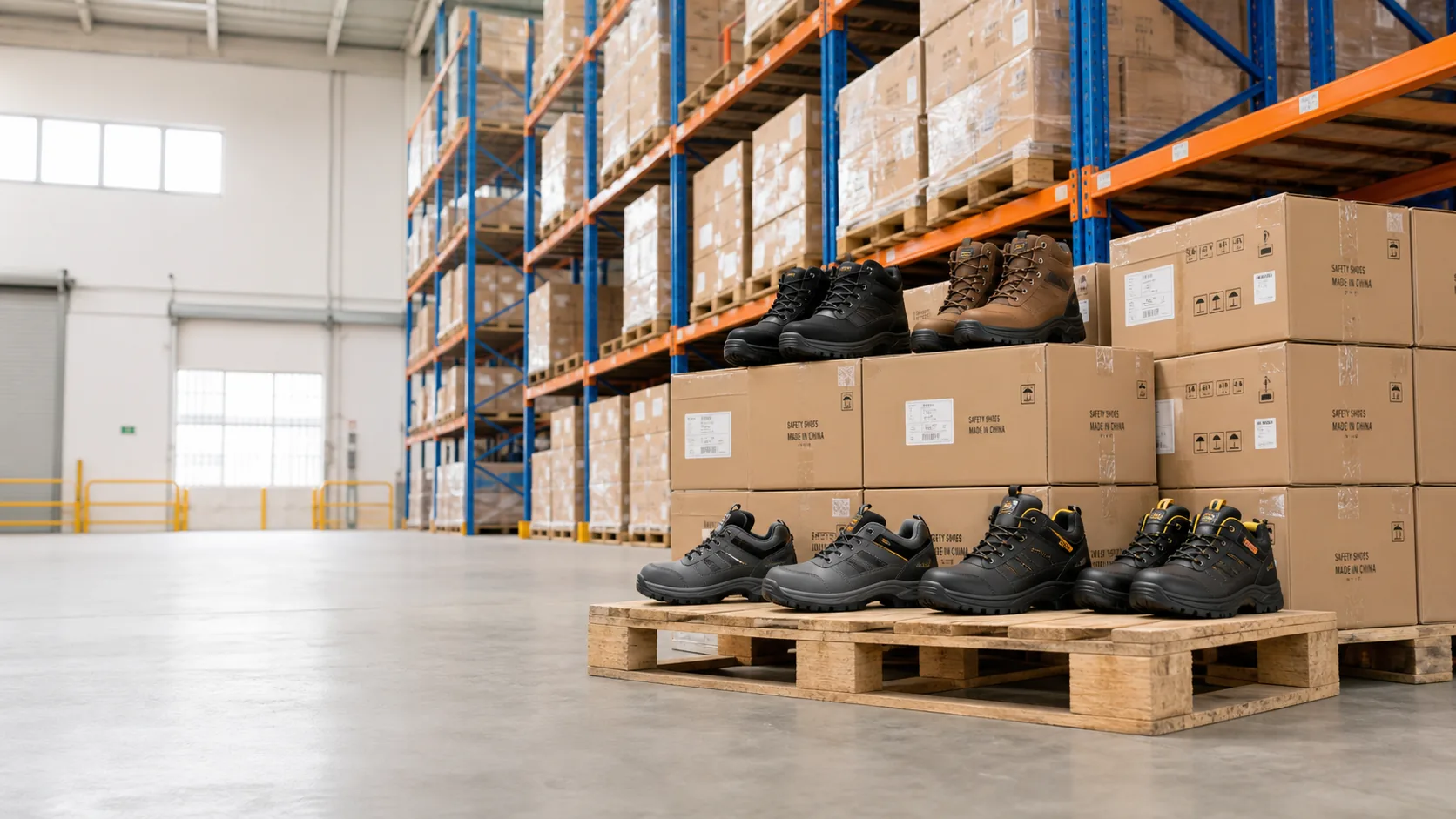 Calzado terminado y cajas de exportación listos para envío